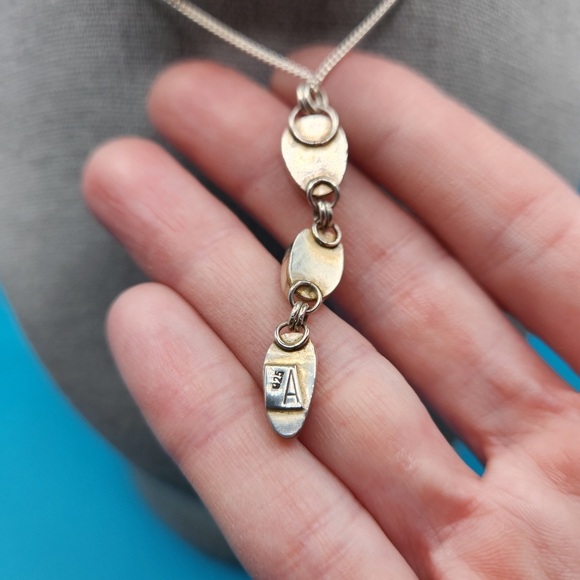 Triple Turquoise Stone Sterling Silver Necklace - Picture 3 of 3